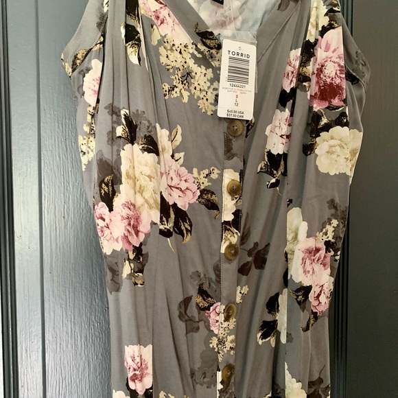 NWT GREY FLORAL CHALLIS FIT & FLARE MIDI CAMI - Picture 2 of 8